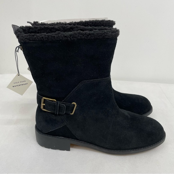 NWOB Cole Haan Quiana Waterproof Bootie Black Suede Boots  Size 9.5 B New - Picture 2 of 8